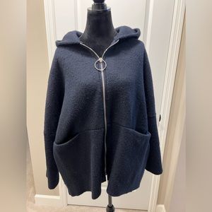 Mango Navy Wool Hoodie Pullover with pockets, size s/m